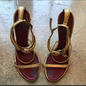 Giuseppe Zanotti Gold snakeskin heels w/koi fish